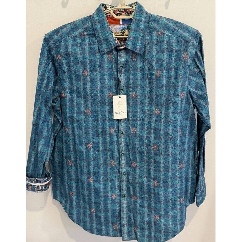 Robert Graham Temple Bar Long Sleeve Button Front Shirt Contrast Embroidered 1XL